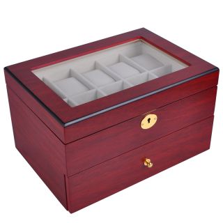 20 Watch Organizer Display Case Rose Wood Glass Top Jewelry Box