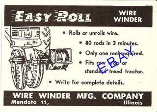1953 Easy Roll Wire Winder Ad Fence Unroller Mendota IL