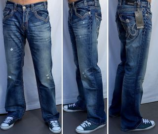 MEK Denim Mens Jeans Meknes Boot Cut Saddle Stitch New Medium Blue 31
