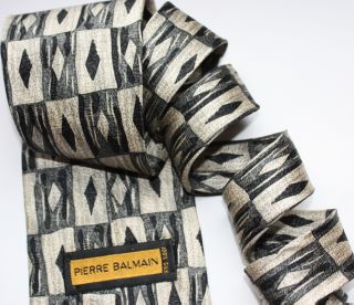 Pierre Balmain Men Silk Black Cream Tie Made in USA 60 Long 2291