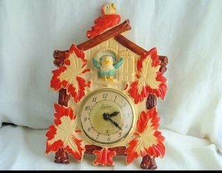 Vintage Lanshire Chalkware Clock Cockoo Red Roof Cottage Electric Mid