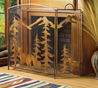 Wrought Iron Rustic Forest Deer Mesh Fireplace Screen