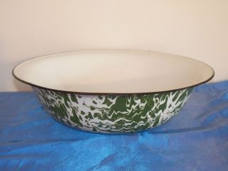 Antique Vintage Green Swirl Extra Large 16 Enamelware Graniteware Bowl