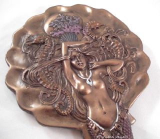 Art Nouveau Celestia Mermaid Vanity Mirror Shell Sculpture Figurine