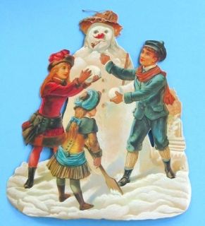  Victorian Scrap Die Cut Snowman and Children 1985 Merrimack Publ