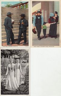 PA Amish Men and Mennonite Maids 3 Postcard Costumes