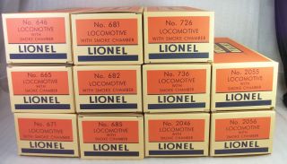 Lionel Postwar 646 675 2046 etc Reproduction Engine Boxes with Inserts