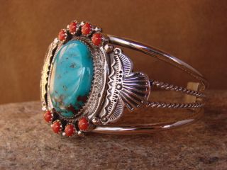 Turquoise Coral Sterling Silver Bracelet by Michael Calladitto