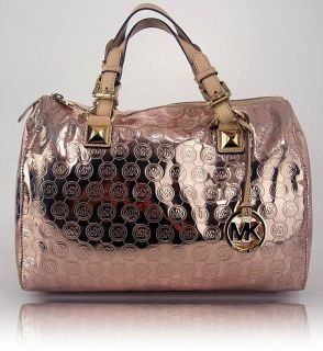 Michael Kors Womens Handbag Rose Gold Monogram Grayson Satchel Purse