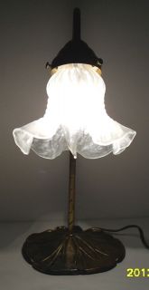 Tiffany Style Brass Lamp Tulip Shade Lily Pad Base