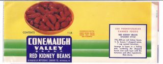 Conemaugh Valley Kidney Beans Can Label Meyersdale PA