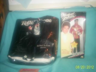 Michael Jackson Doll and Rolling Stones Tote Bag
