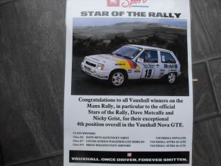 Nova GTE Manx Rally Dave Metcalfe Laminated Poster Print