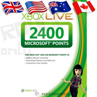 2400 1600 800 MICROSOFT POINTS CARD for AU USA EU Xbox Live 360