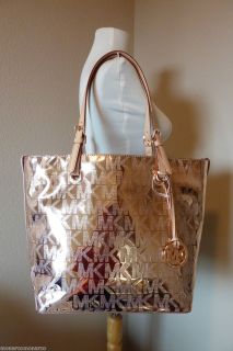 Michael Kors Rose Gold Mirror Metallic Monogram Grab Bag $228