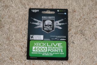 Xbox Live 4000 Microsoft Points Card Call of Duty Elite