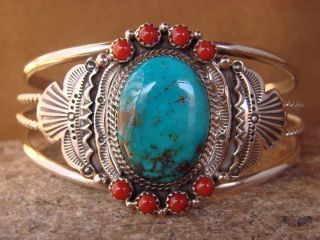Turquoise Coral Sterling Silver Bracelet by Michael Calladitto