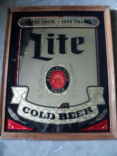 RARE 1984 Miller Lite Beer Wood Frame Mirror Bar Sign 22x18 Miller