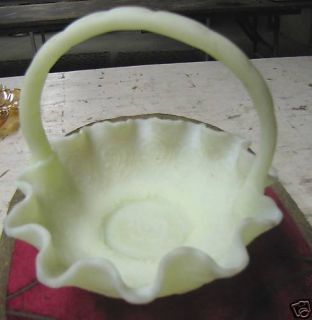 Fenton Yellow Green Satin Art Glass Basket 3491A