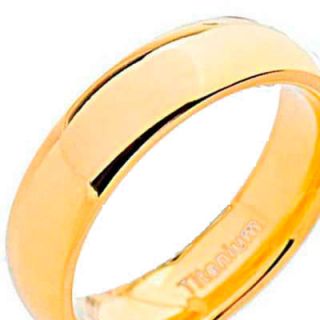 6mm 14k Gold EP Domed High Polish Titanium Band Unisex Wedding Ring