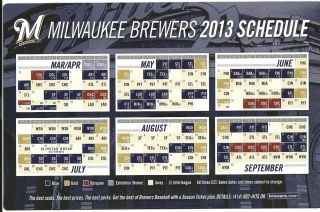 2013 Milwaukee Brewers Magnetic Schedule Braun Hart Morgan Yo Please
