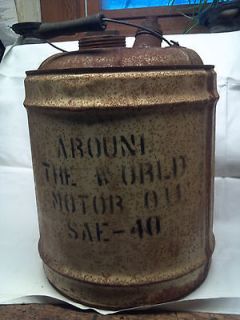 AROUND THE WORLD MOTOR OIL 5 Gallon Vintage metal can Antique engine