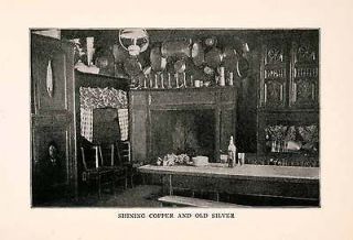 1905 Print Shining Copper Old Silver Pots Candelabra Fireplace Mugs