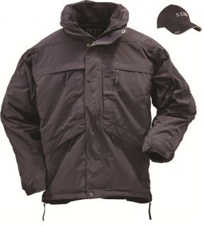 11 Tactical 3 in 1 Waterproof Parka/Jacket Black + FREE 5.11 Hat