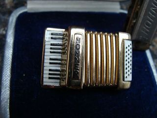 Vintage Hohner Accordion Brooch and Case and mini Hohner Mouth Organ