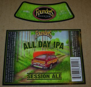 FOUNDERS BREWING CO 2 pc label set ALL DAY IPA New Unused craft beer