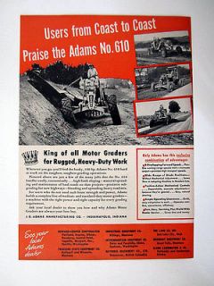 Adams No. 610 Motor Grader road building 1952 print Ad advertisement