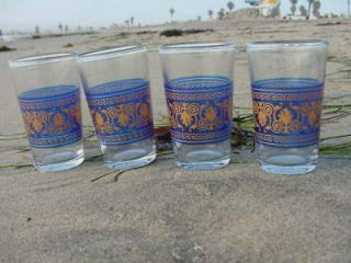 Moroccan Four Blue & Gold Tea / Wine Glasses Morocco
