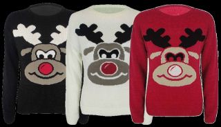 Womens Knitted Novelty Xmas Reindeer Christmas Jumper Santa Sweater