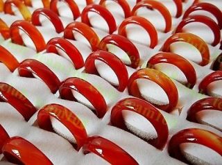 Lots 20Pcs Red Natural Smooth Agate Gemstone Unisex Rings Jewelry