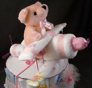 Pink Airplane Diaper Cake TOPPER Baby Shower Decorations made from