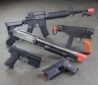 Airsoft Gun Combo M16 Rifle Shotgun Uzi Pistol Toy Guns w/ 1,000 BBs
