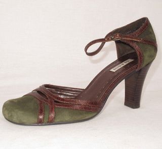 Alfani Womens Green Suede & Brown Leather Crocodile Print Heels Shoes