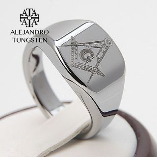 Alejandro Tungsten Carbide Ring Silver Elegant Masonic Freemason Ring