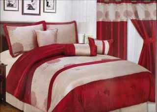 King Sunflower Red/BeigeJacquard Comforter Set with Matching Curtain
