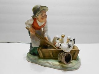 NORLEANS ,Old Lady Stirring Water Trough for Geese and Chicken RARE