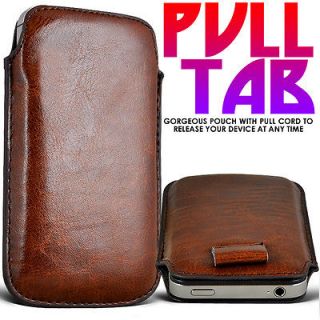 BROWN PU LEATHER SLIDE IN PULL TAB POUCH CASE FOR Alcatel OT 983
