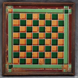 Reverse Painting Chess/Checkers Game Board American Folk Art
