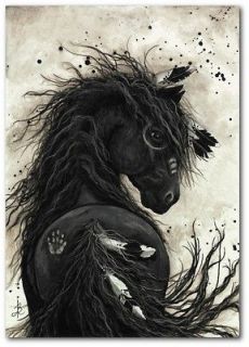 Friesian Black Horse Native American Feathers War Paint   BiHrLe LE