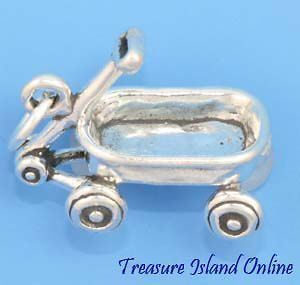 KIDS CHILDRENS TOY WAGON 3D .925 Solid Sterling Silver Charm