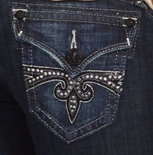 NEW ROCK REVIVAL Womens Denim Crystal Fluer SORA Jeans Boot Cut Dark