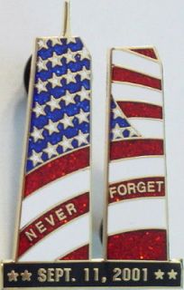 11/01 Twin Towers with USA Flag WTC PIN #3 911 Tribute Memorial