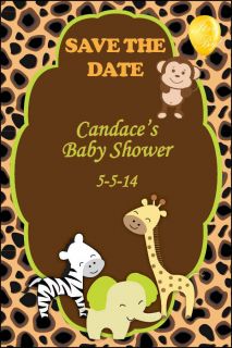 DATE cards Baby Shower JUNGLE Monkey Invitations safari animals boy
