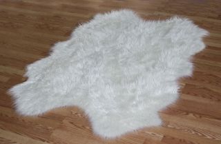 WHITE Sheepskin Faux Fur Rugs new soft long hair shag LOOKS GREAT
