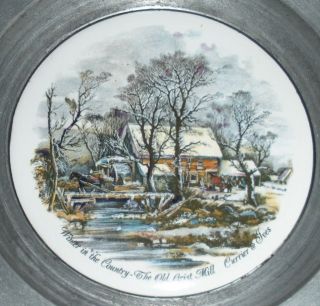 AMERICANA ART CHINA CO CURRIER IVES PEWTER WALL PLATE OLD GRIST MILL