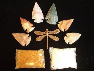 stone rock arrowhead pendant amber sea glass seed beads kit bronze
